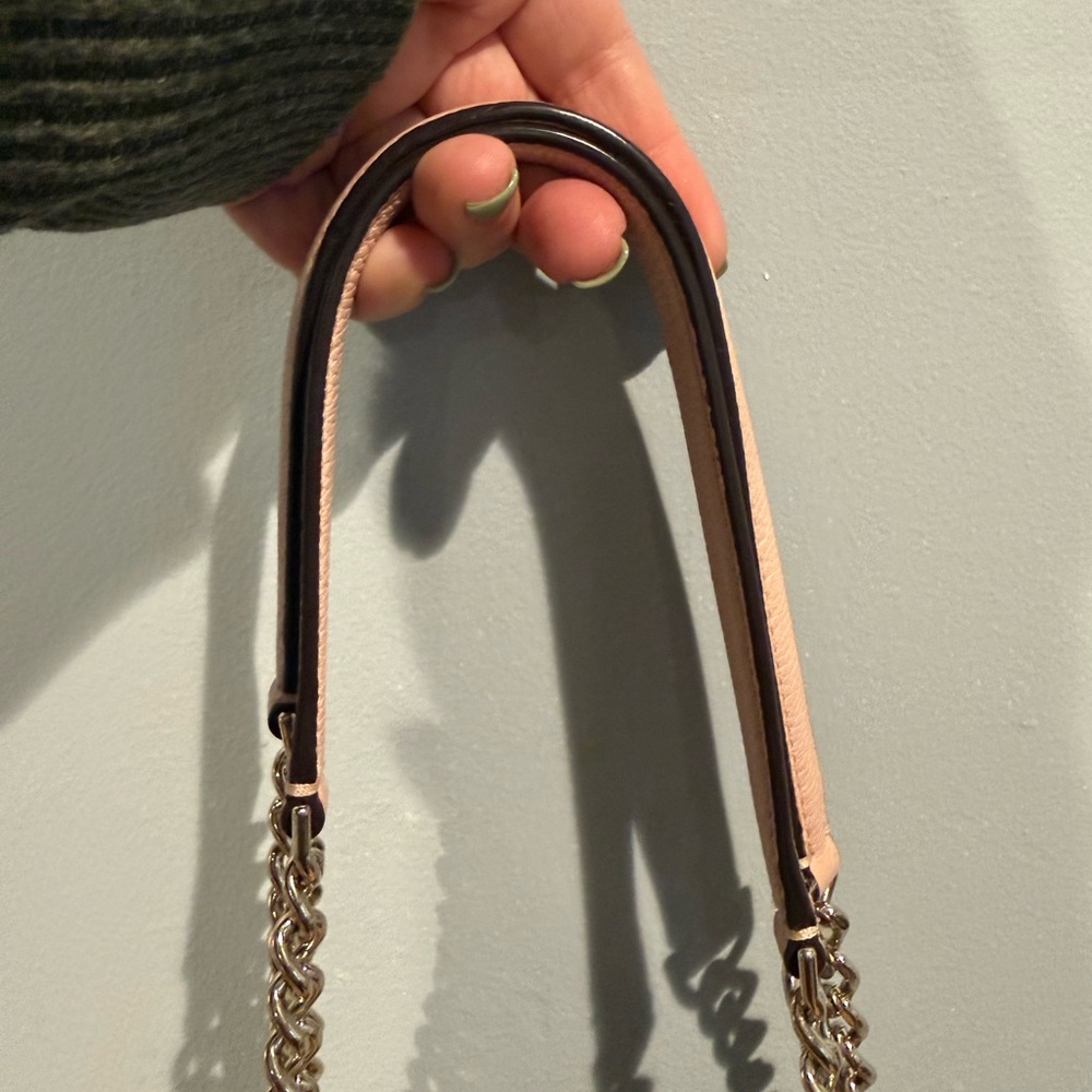 Kate Spade New York Blush Pink Pebbled Leather Tote Bag Chain Shoulder Strap - Picture 12 of 12